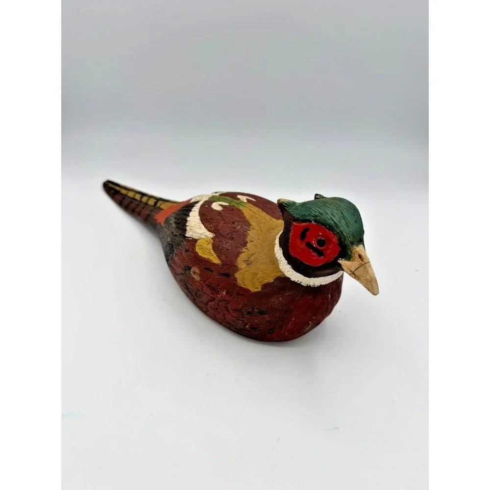 Hand Painted Carved Wood Pheasant Bird Figurine Decoy 11.5